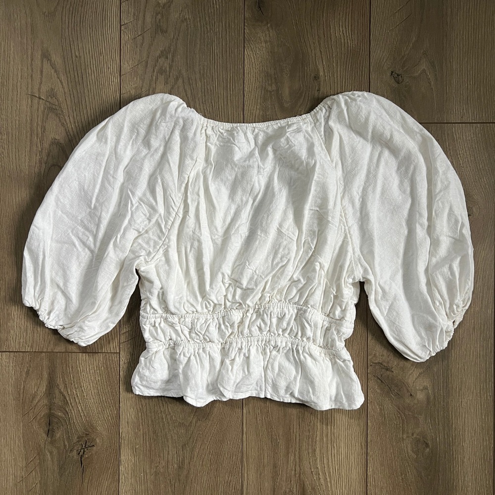 Abercrombie and Fitch Womens Medium White Balloon Puff Sleeve - Picture 3 of 5